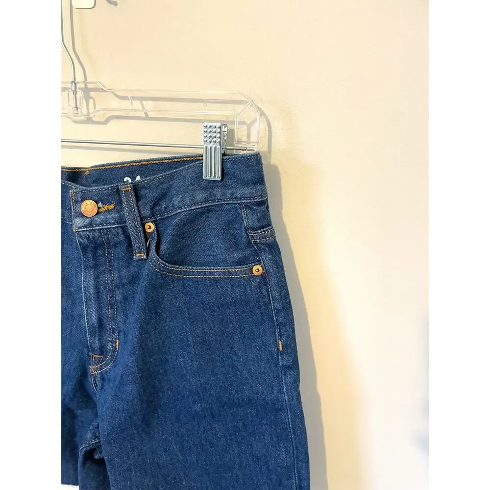 J. Crew High Rise Long Cut Off Denim Jean Dark Blue Wash Size 26 NEW